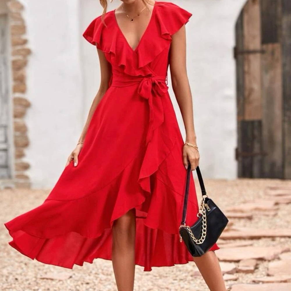 Boho ruffle hem wrap belted Maxi Dress - Picture 11 of 11